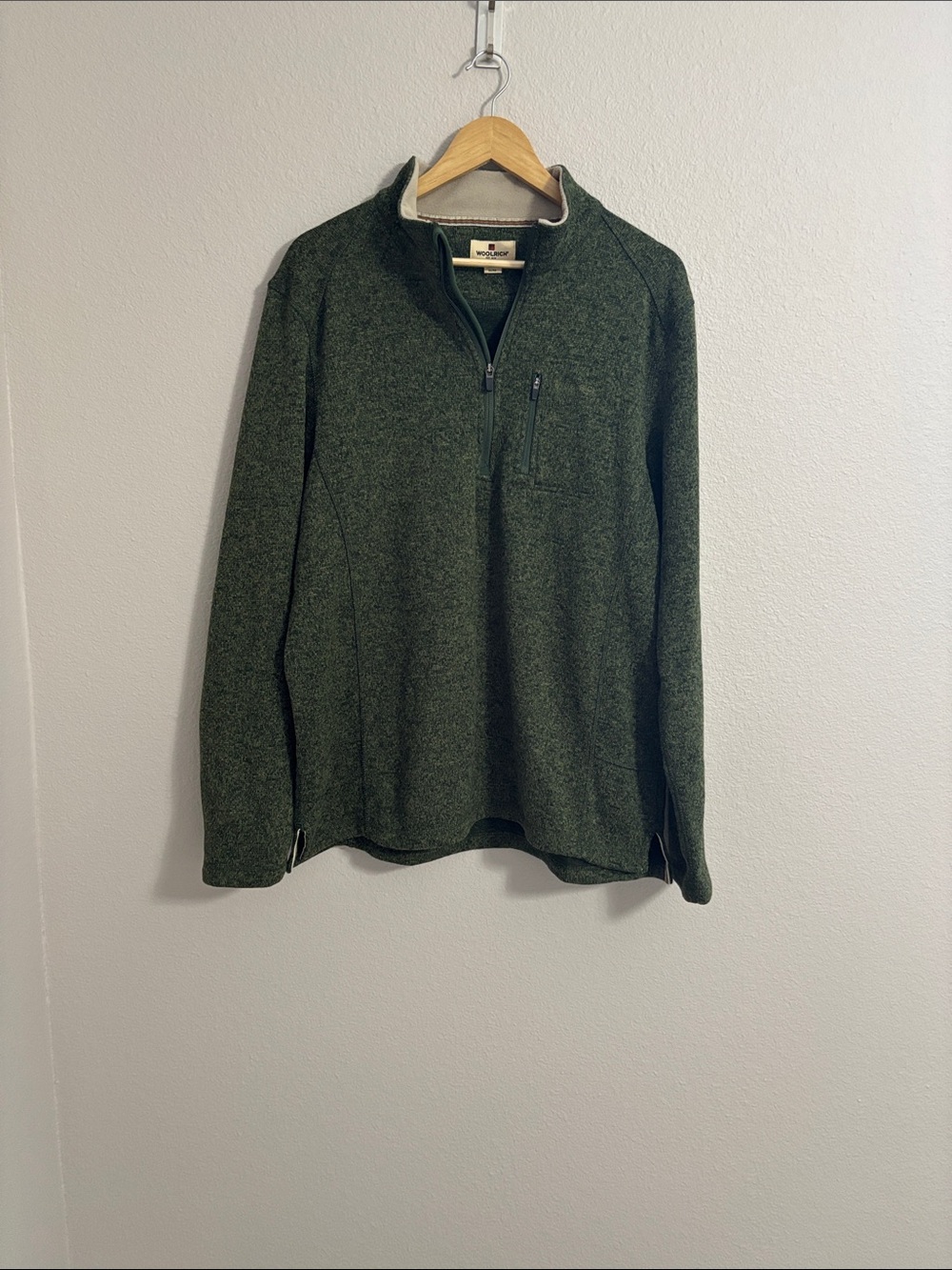 Woolrich Quarter-Zip Heathered Olive Green Pullover Fleece Knit Sweater Size XL